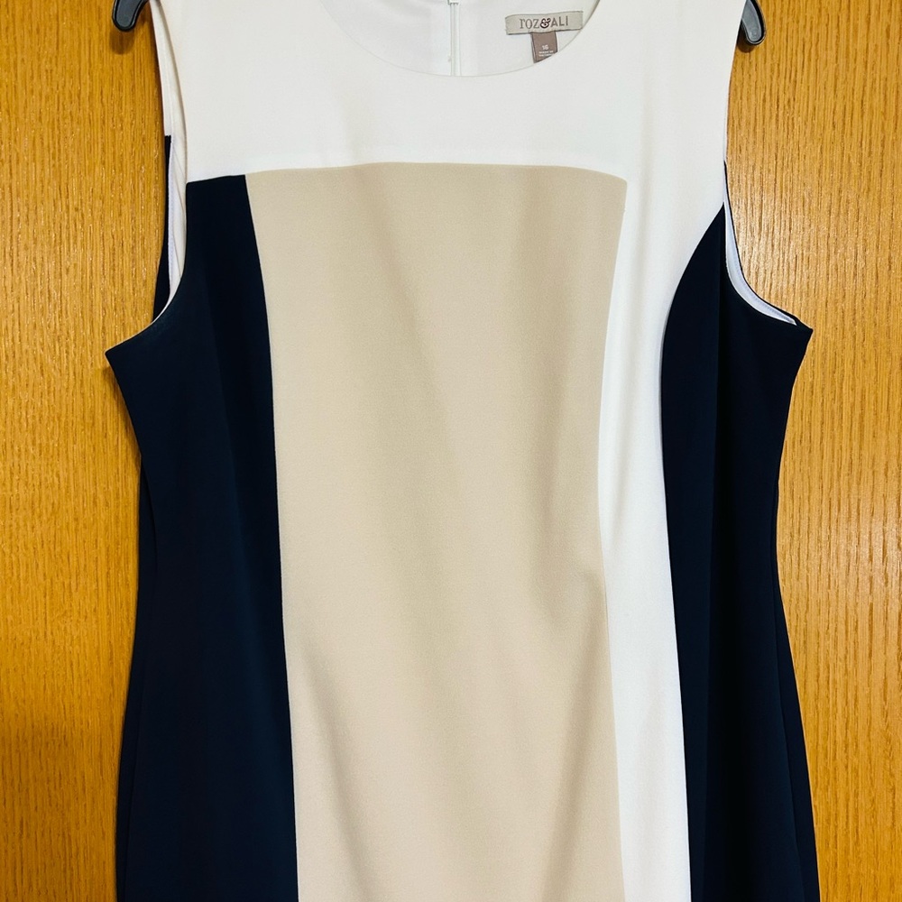Colorblock Dress - Navy, Beige, and White